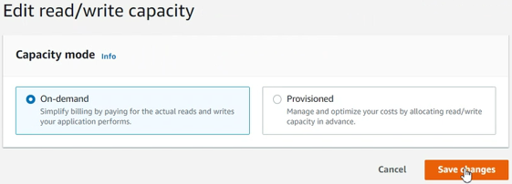Updating the capacity mode set for of the AWS DynamoDB