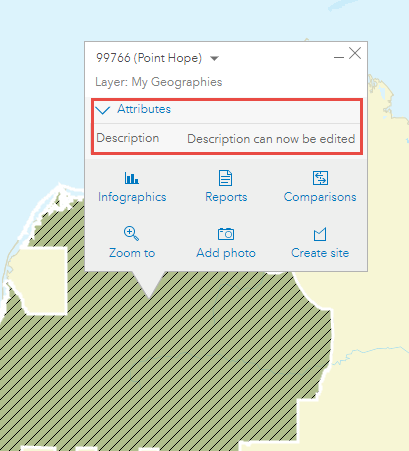 The description of the geographic boundary can be viewed in the Attributes drop-down in the pop-up