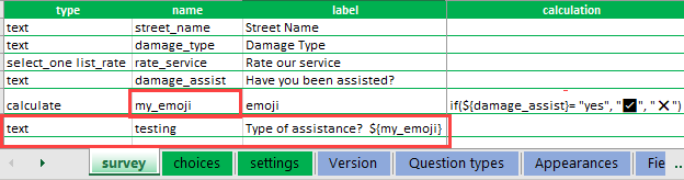 A text question type with a dynamic label is added in the survey worksheet of the XLSForm.