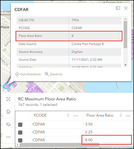 The attribute table and the pop-up in ArcGIS Online Map Viewer