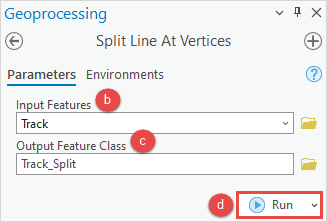The Split Line At Vertices tool pane to be configured.