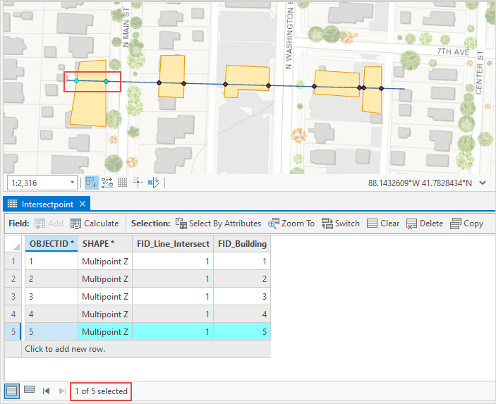 The multipoint features on the map.