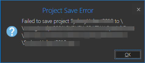 The error message returned when attempting to save a project