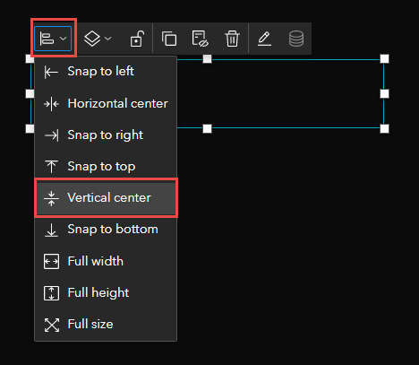 Select Vertical center in the drop-down menu of the Text widget toolbar