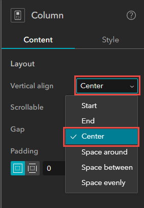 Select Center in the Vertical align of the Column widget
