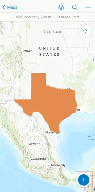 The Add button now available on the map in ArcGIS Field Maps.
