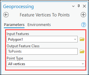 The Feature Vertices To Points tool to be configured.