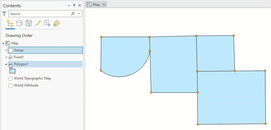 The Contents pane and the new point feature layer generated from the Coordinate Conversion function.