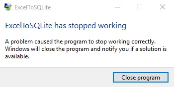 ExcelToSQLite error message