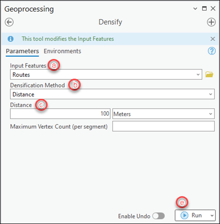 Densify tool configuration page