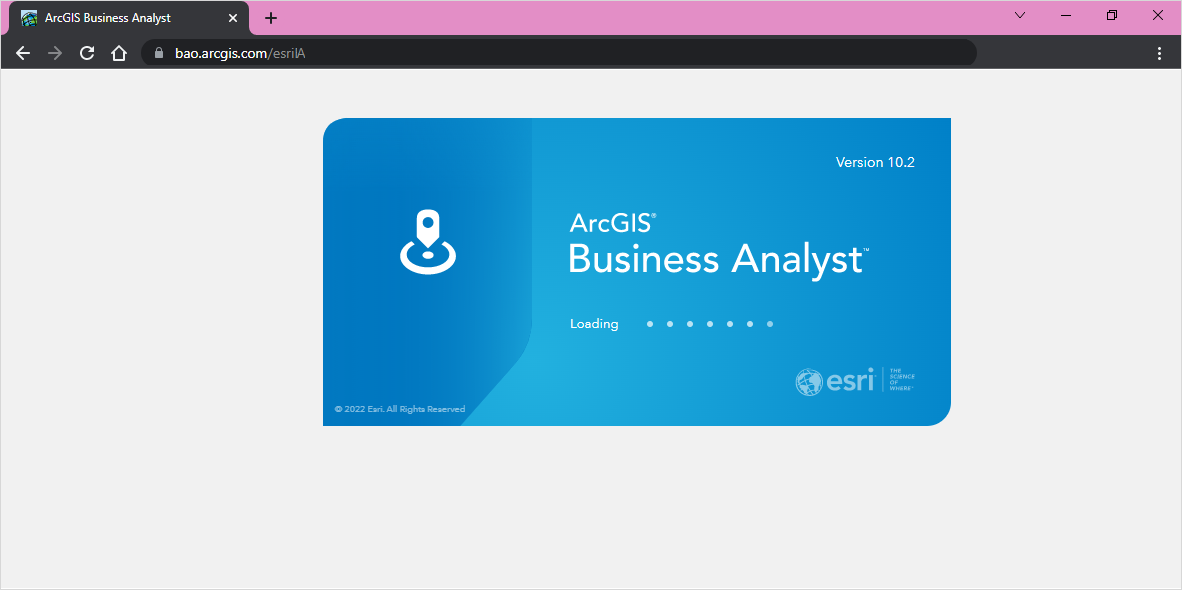 The splash screen is displayed after logging in to ArcGIS Business Analyst.