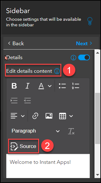 The image of the Source button under Edit details content section.