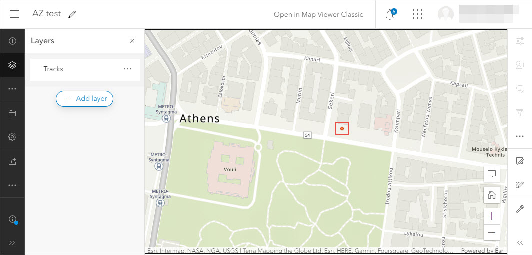 The point feature in the ArcGIS Online web map.