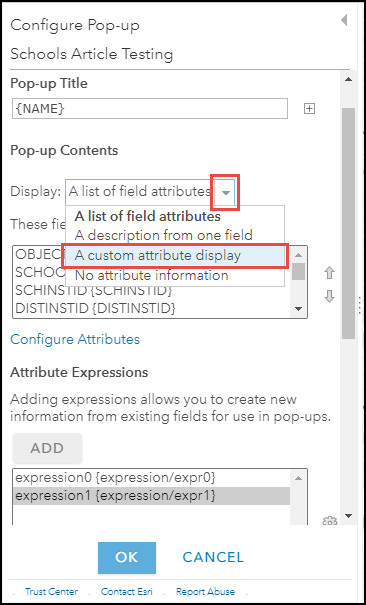 Changing the pop-up display option