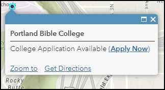 The configured pop-up window displaying the hyperlink when the point feature is a college