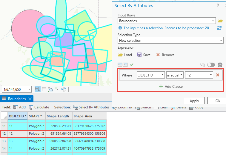 The layer with the OBJECTID that equals to 12 is not selected using the query in ArcGIS Pro.