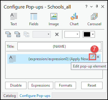 The location of the Edit pop-element icon in the Configure Pop-ups pane