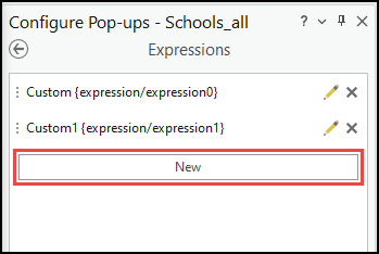 The New option in the Configure pop-up pane