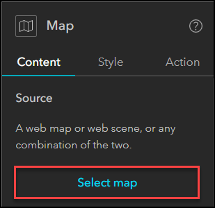 The 'Select map' button being selected to add the data source in the Map pane.