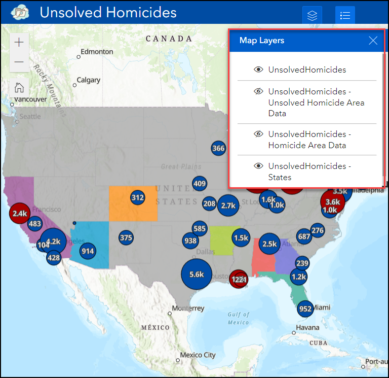 The option to toggle the visibility of the map layers available when viewing the web experience.