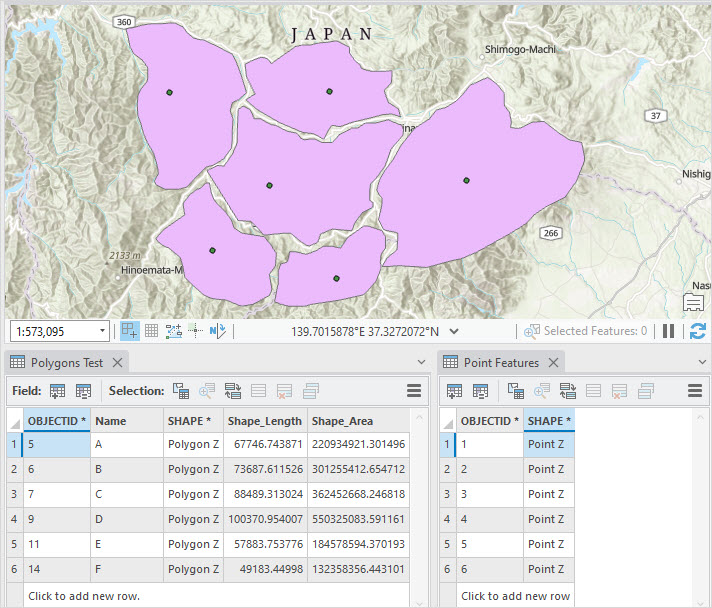 Point features inside the polygons with the polygons named in the attribute table.