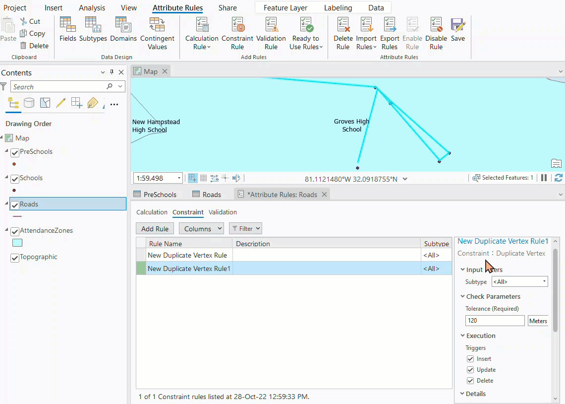 The image of the new Duplicate Vertex rule is saved in ArcGIS Pro.