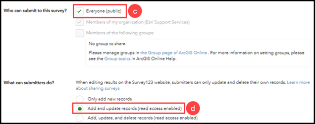 Configuring the Share survey settings in the Collaborate tab