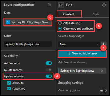 Configuring the Edit widget with the Update records capability