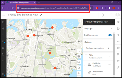 Copying the web map URL in ArcGIS Online Map Viewer