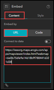 Pasting the copied URL into the Embed widget text box