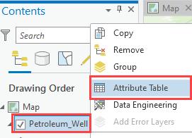 The Contents pane with the Attribute Table option displayed.