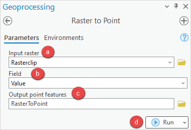 The Raster to Point tool pane to be configured.