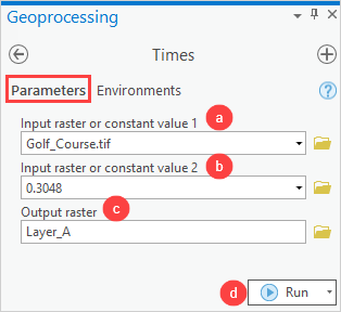 The Times (Spatial Analyst Tool) pane to be configured in ArcGIS Pro.