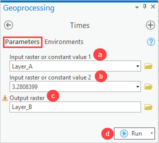 The Times (Spatial Analyst Tool) pane to be configured in ArcGIS Pro.