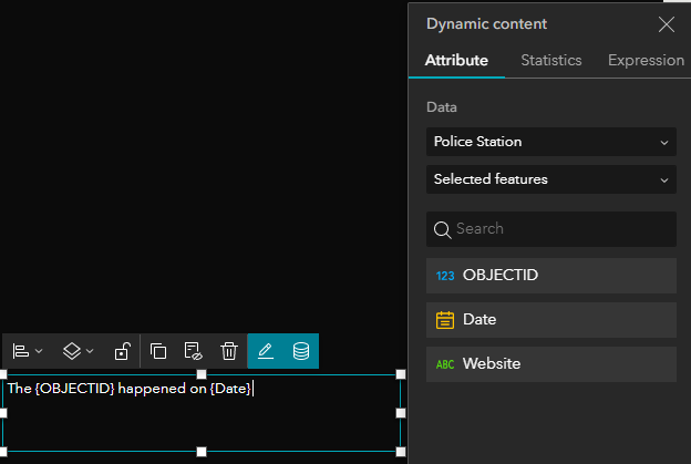 A sentence can be combined with one or more fields to populate values from selected features in the connected data