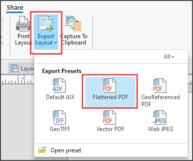 Selecting the Flattened PDF preset from Export Layout