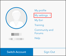 Navigating to My settings in ArcGIS Online