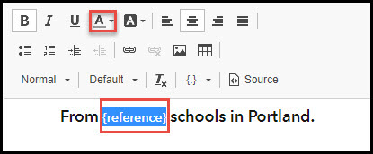 The highlighted reference value and Text Color drop-down button in the text box