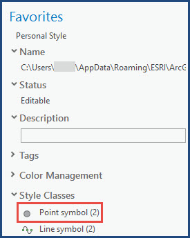 The style classes in the Favorites style pane