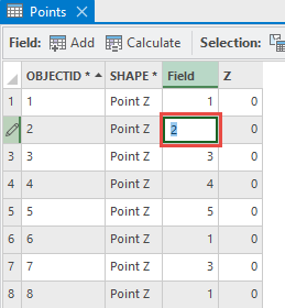 Editing a cell in the attribute table to include elevation values