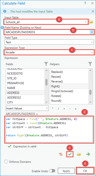 The Calculate Field tool pane with the parameters to be filled