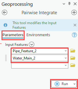 The parameters under the Parameters tab in the Pairwise Integrate pane.