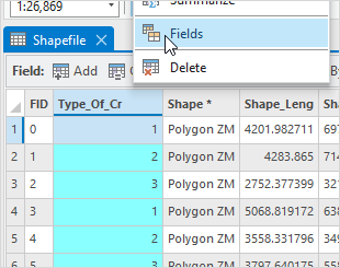 The attribute table of the exported shapefile.