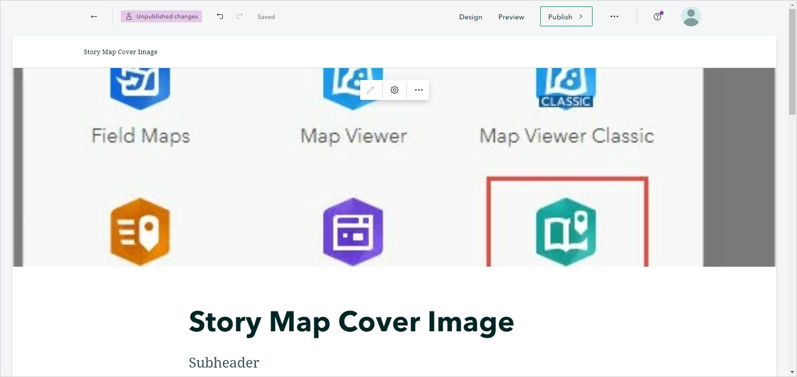 ArcGIS StoryMaps story builder page.
