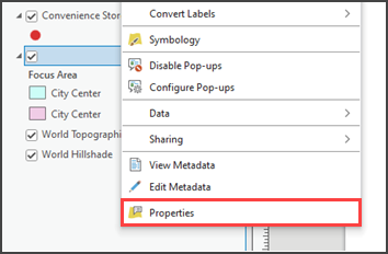 Navigating to the layer properties from the Contents pane