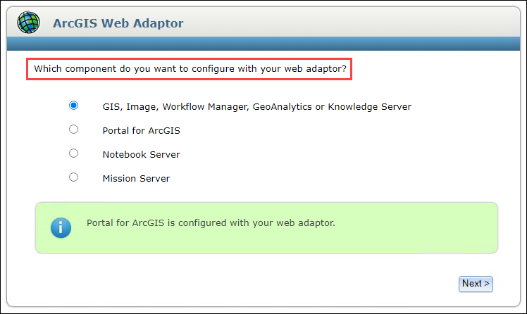 The ArcGIS Web Adaptor landing page.