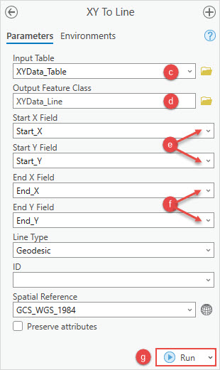 The parameters in the XY To Line pane.