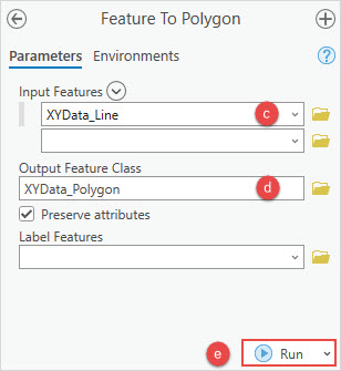 The parameters in the Feature To Polygon pane.