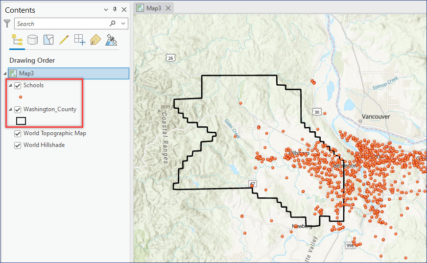 The feature layers are added to ArcGIS Pro.