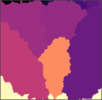 The output of the Basin tool marks each basin with a different color